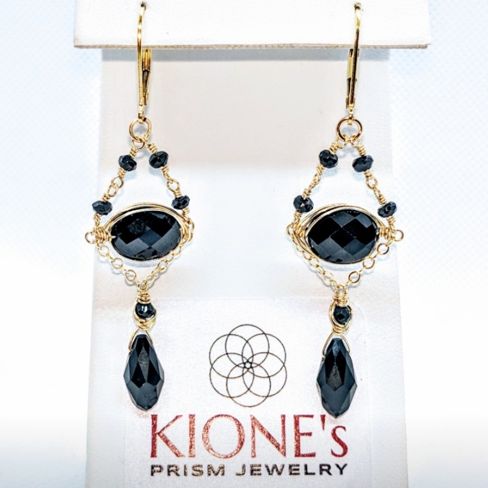 Black spinel, crystal (drop) & 14kt GF earrings